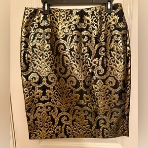 NWT Luxurious Black and Gold Brocade Pencil Skirt